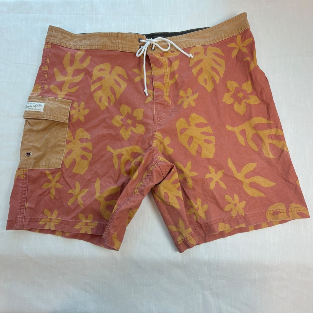 Kanvas by Katin Boardshorts Mens 36 Orange Excellent Tropical Floral Heritage